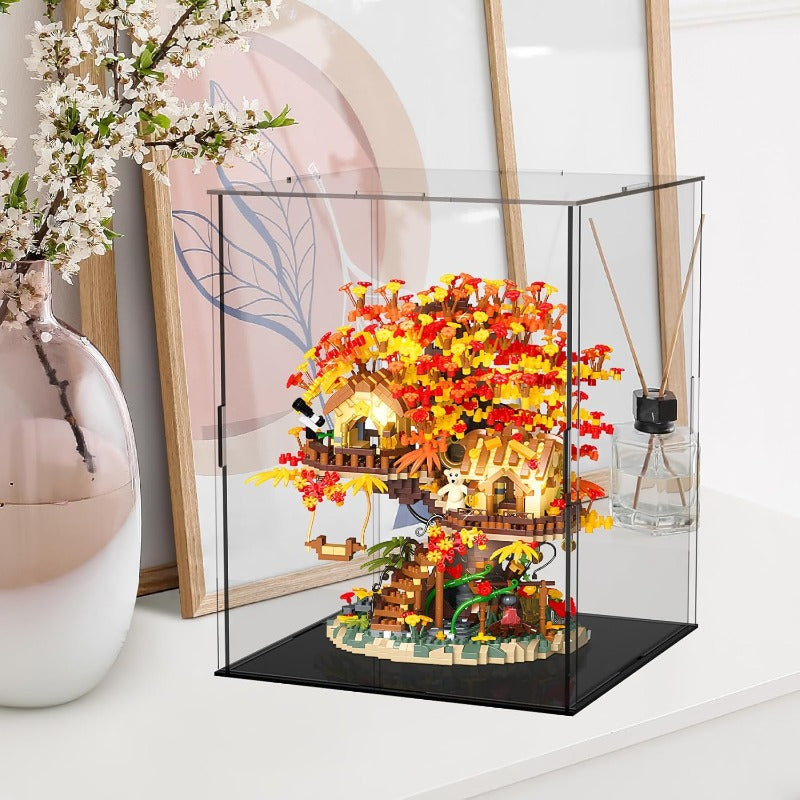 Cherry Blossom Bonsai Tree House Building Blocks Set with Acrylic Display Box Plants Flowers Treehouse Architecture Micro Mini Block Kits Gift for Adults and 2725 Pieces