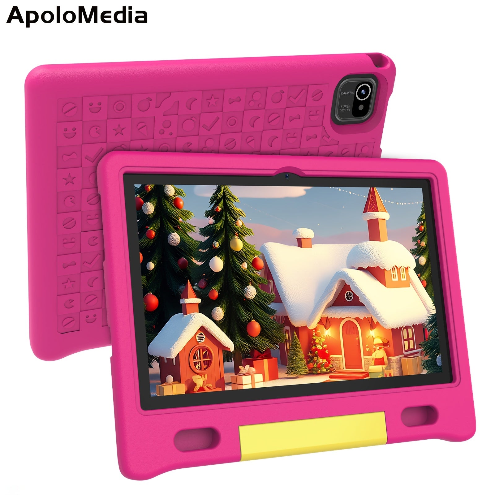 Apolomedia Kids Tablet, 10.1 Inch Android 13 Tablet For Kids, 128GB Expand, HD Touch Screen, 5-8 Hr Battery, Educational Games, Learning Tablet With Parental Control, Wi-Fi, Pre-Installed App, Tablet, Pad