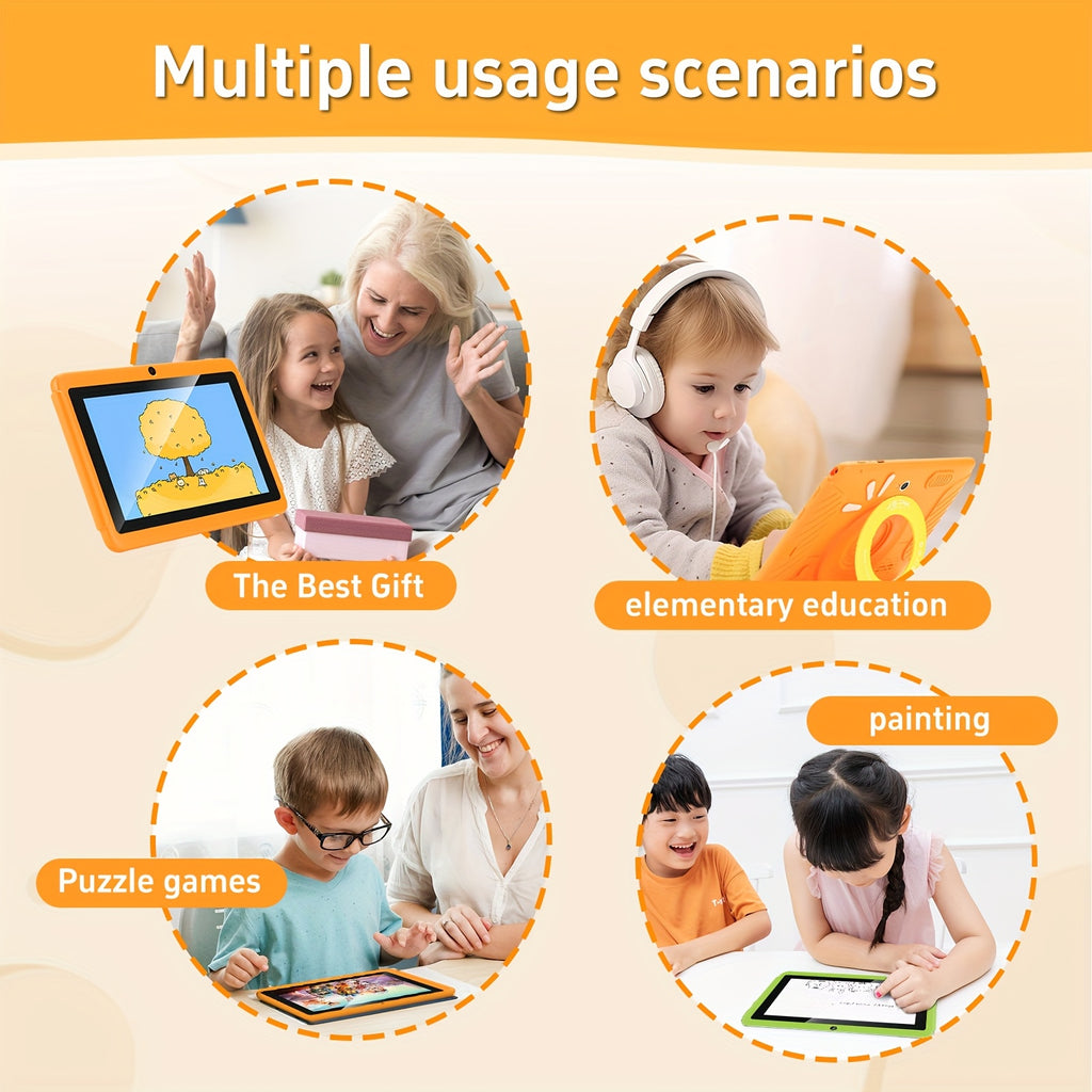 T12, 7 Inch Youngsters Tablet, HD Screen, Free kid's Gifts, Android13, 2.4Gz&5Gz WiFi, 2GB RAM 32GB ROM, Quad Core Processor, Pre-installed Kidos and Education APPs, Learning Tablet, Dual Camera, Shockproof Case,