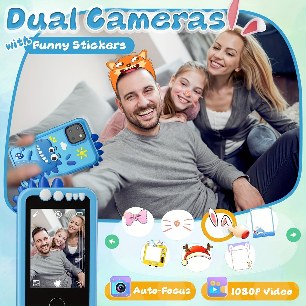 Dinosaur Phone Toy for Kids - Touchscreen HD Dual Camera Educational Learning Toy with Interactive Dinosaur Graphics, Travel & Birthday\u002FChristmas Gift for Boys & Girls Ages 3-14 (Peacock Green\u002FBlue)