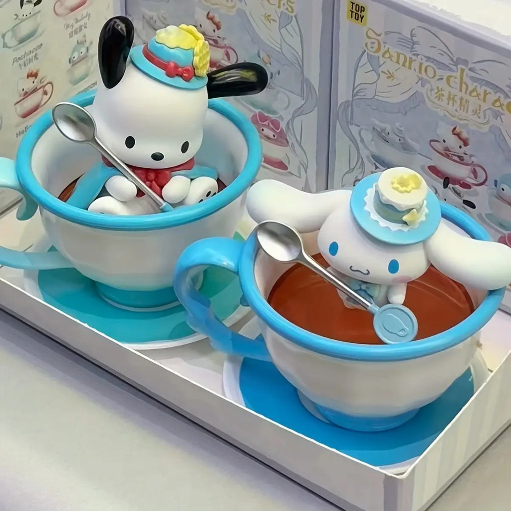 Sanrio Official Kuromi Tea Cup Elf Mystery Box - Pink Collectible PVC Doll with Tea Set, Cute Anime Character Figure, Chibi-Style Random Accessory (Bows\u002FToppings), Gift, No Power Required, Display for Desk & Shelf, Figurine, Figurines, Trinkets