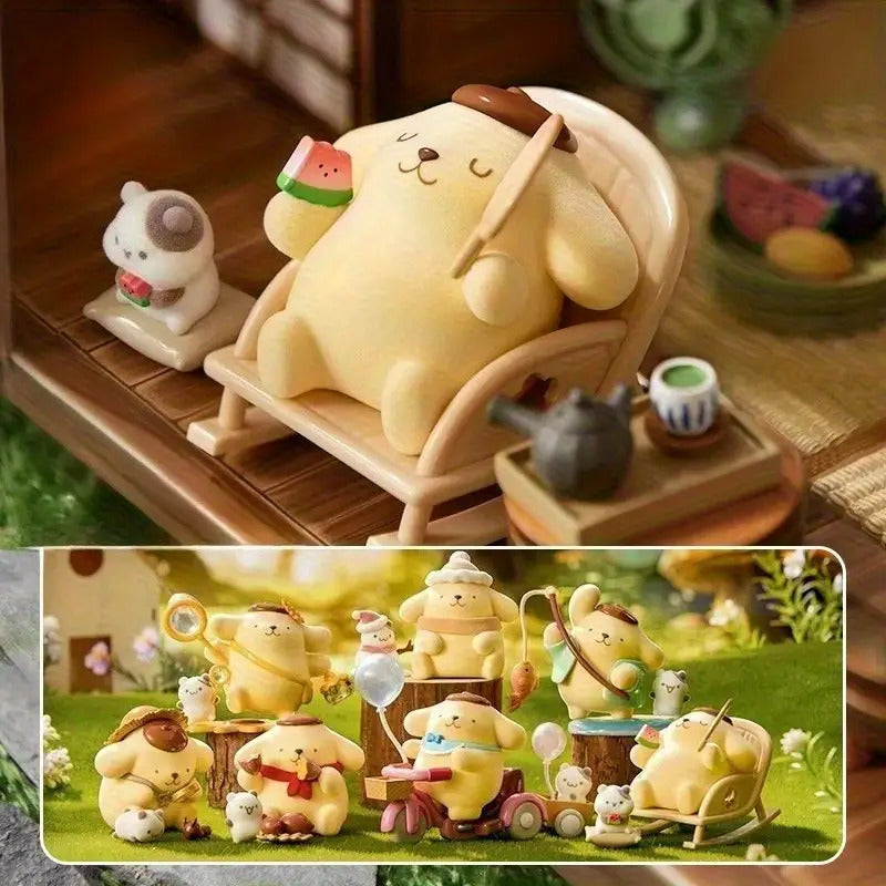 6Sanrio Pudding Mystery Box - Cute Pink Surprise Character with Recliner, Mixed Color Collectible Desktop Ornament, Four Seasons Series Anime Fan Exclusive Birthday Holiday Gift