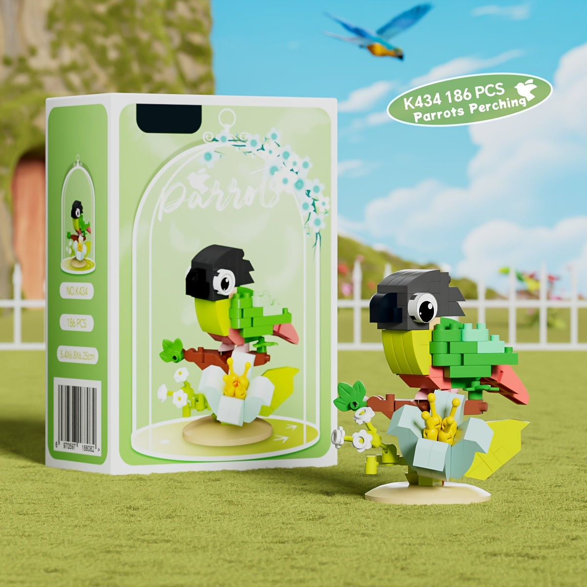 DIY Building Block Parrot Bird Series - Chibi-Style Colorful Parrots with Expressive Eyes, Sturdy Base & Decorative Display for Christmas\u002FHalloween Gifts, Home\u002FOffice Decor - Multi-Color (Blue, Yellow, Pink, Green, Red, White, Black) - Creative