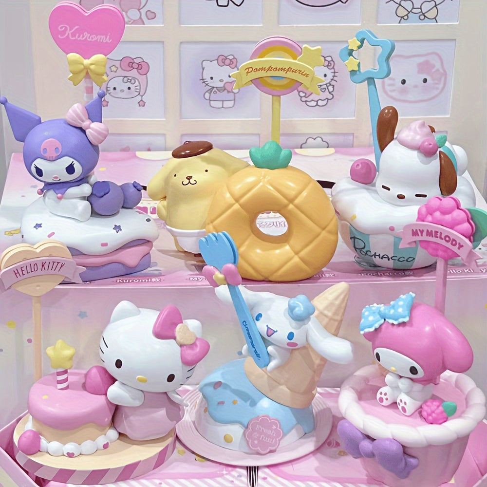 Sanrio Dessert Series Mystery Box - Cute Character Figurine with Purple & Pink Pastel Design, Heart Balloon & Cake Stand - Home Decor, Car Accessories, Birthday & Christmas Gift for Fans