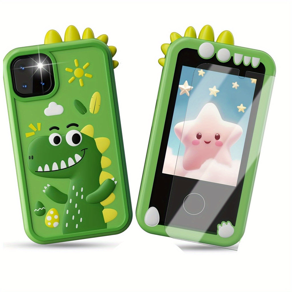 Dinosaur Phone Toy for Kids - Touchscreen HD Dual Camera Educational Learning Toy with Interactive Dinosaur Graphics, Travel & Birthday\u002FChristmas Gift for Boys & Girls Ages 3-14 (Peacock Green\u002FBlue)