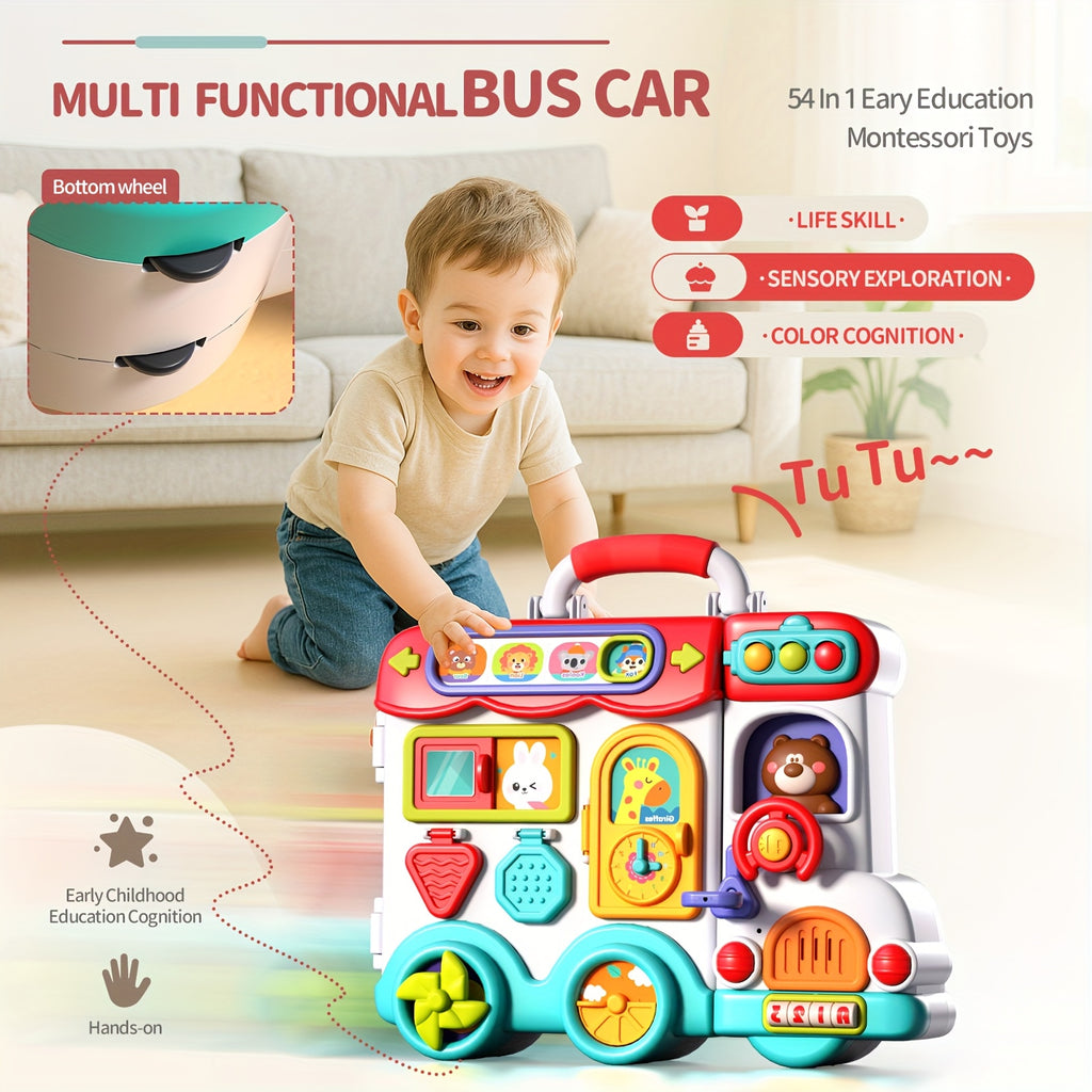 Musical Busy Board Toys 54-in-1 English & Spanish Musical Busy Board Toys 1-3, Early Educational Toy for 1, 2, and 3-Year-Old, Bilingual Learning Gift Ages 1+, Engagement, Playful Design, Easygrip Buttons