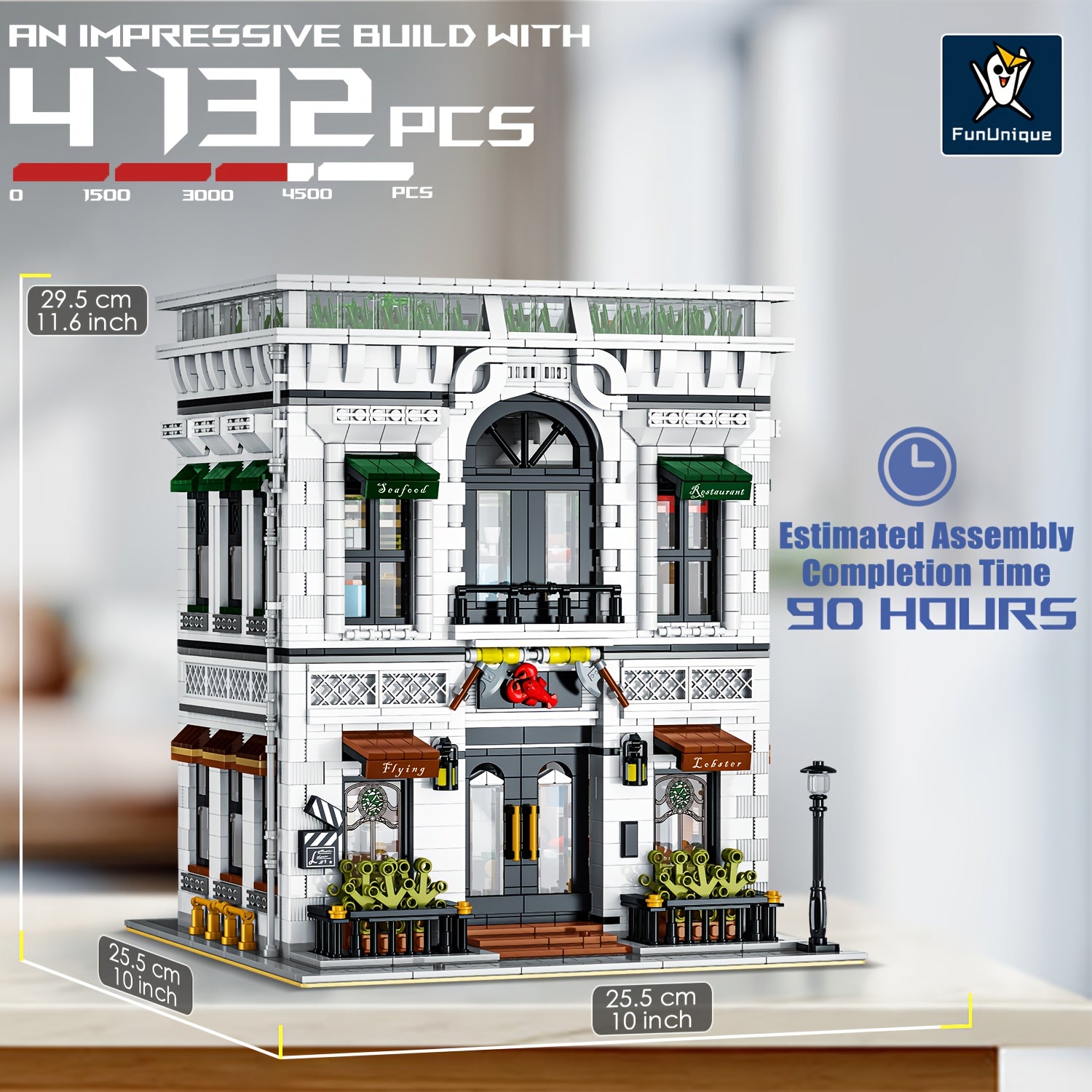 4132pcs Deluxe Structure Building Kit: Seafood Restaurant-Style Building Blocks Set for Adults, High-Definition Detailing, Interactive Assembly Experience