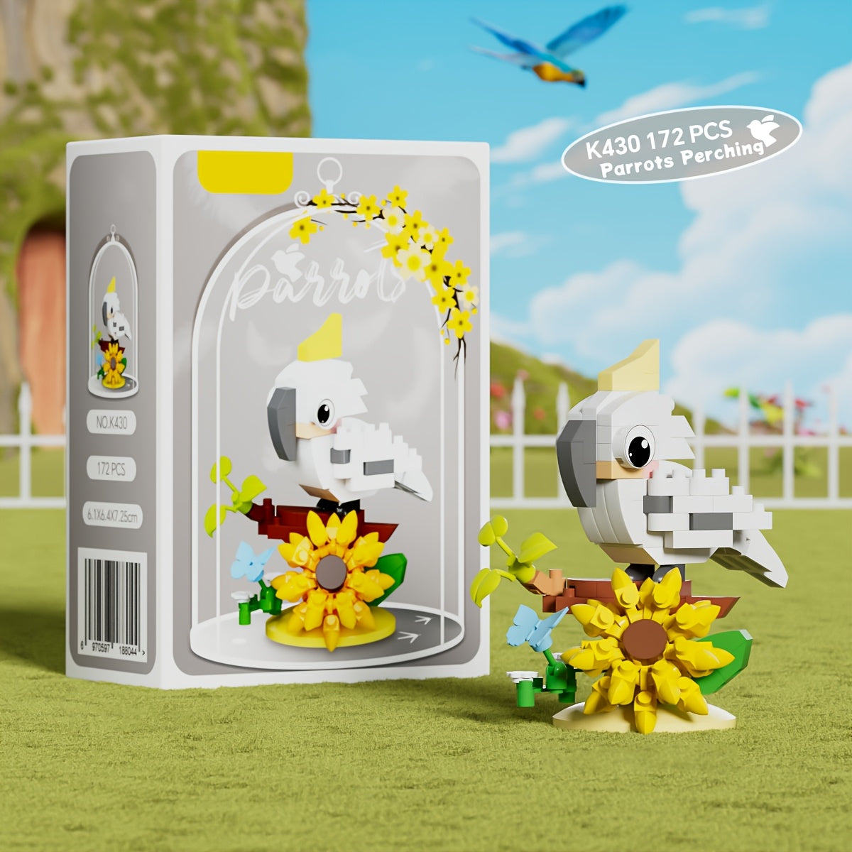 DIY Building Block Parrot Bird Series - Chibi-Style Colorful Parrots with Expressive Eyes, Sturdy Base & Decorative Display for Christmas\u002FHalloween Gifts, Home\u002FOffice Decor - Multi-Color (Blue, Yellow, Pink, Green, Red, White, Black) - Creative