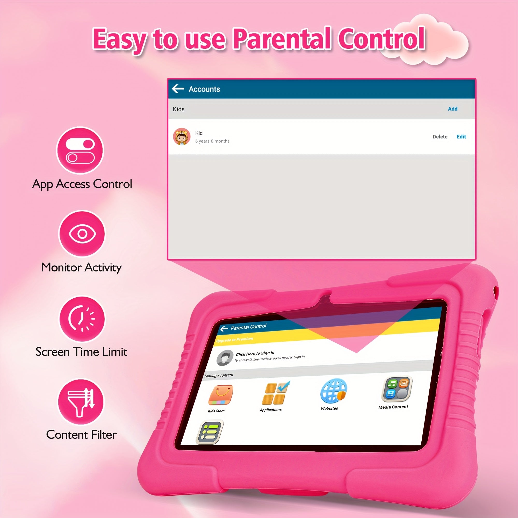 Veidoo, 7 Inch Kids Tablet, Security Eye Screen, WiFi, 2GB RAM+32GB ROM, Dual Camera, Educational Games, Parental Control APP, Android Tablet, Tablet With Drop Proof Silicone Cover