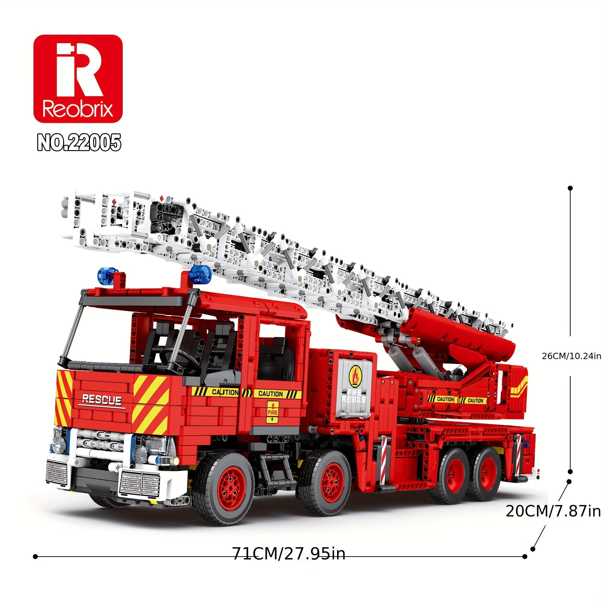 Reobrix 22005 Fire Fighting Truck Building Set, Large Fire Extinguisher Ladder Truck Model Blocks Kit, Technology Fire Engine Truck Toy Building Set (3266pcs)