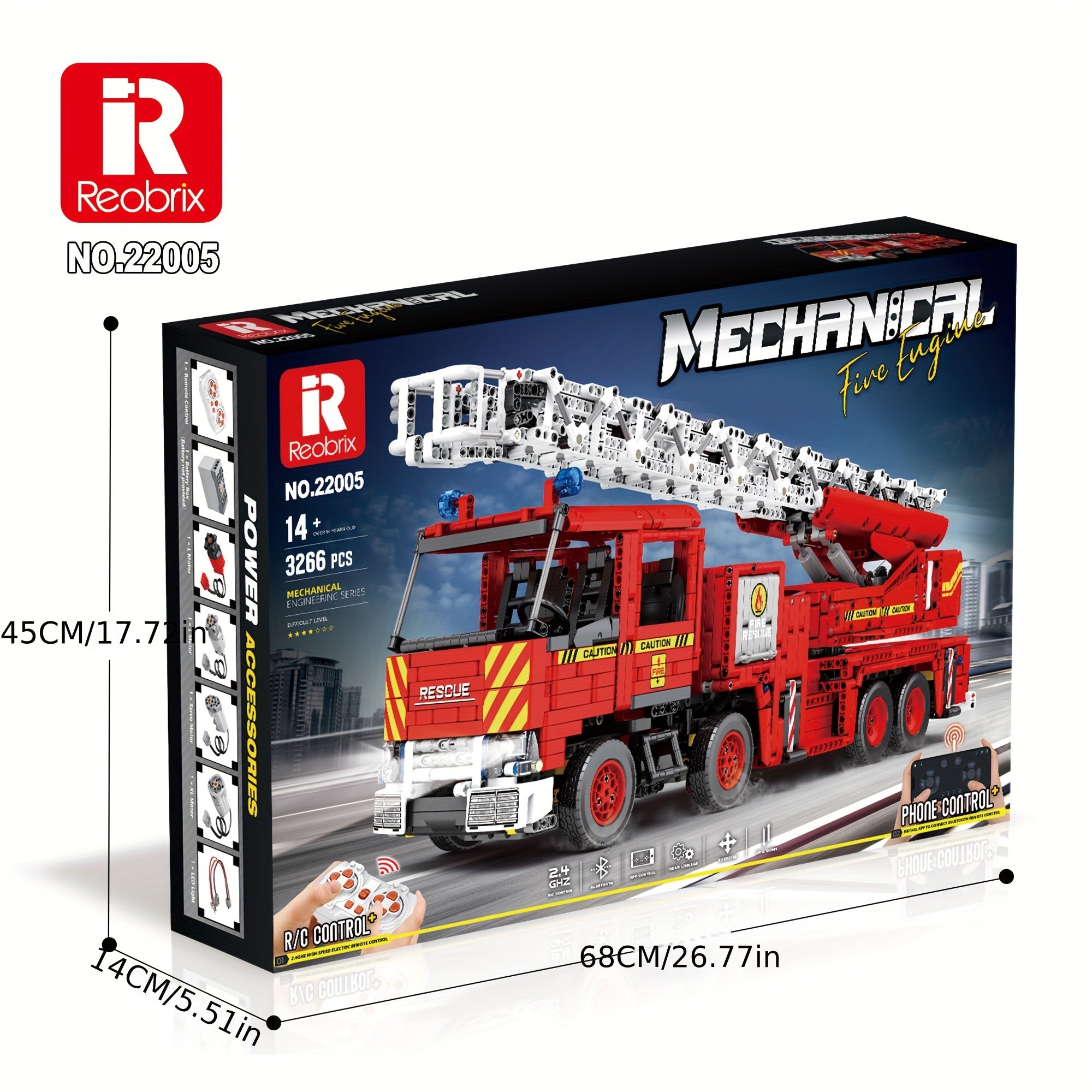 Reobrix 22005 Fire Fighting Truck Building Set, Large Fire Extinguisher Ladder Truck Model Blocks Kit, Technology Fire Engine Truck Toy Building Set (3266pcs)