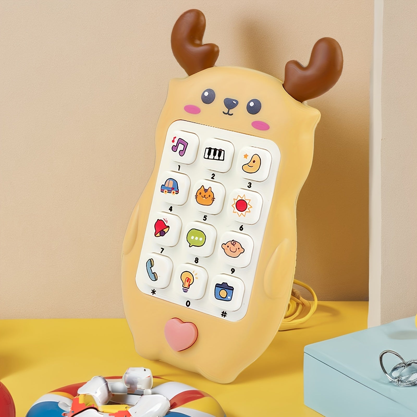 Cute Animal Early Learning Phone for Youngsters 0-3 Years - Portable Educational Toy with Music, Stories & Fun Icons, Pink\u002FBlue\u002FYellow, Ideal Gift for Christmas & Halloween