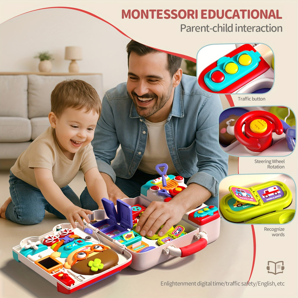 Musical Busy Board Toys 54-in-1 English & Spanish Musical Busy Board Toys 1-3, Early Educational Toy for 1, 2, and 3-Year-Old, Bilingual Learning Gift Ages 1+, Engagement, Playful Design, Easygrip Buttons