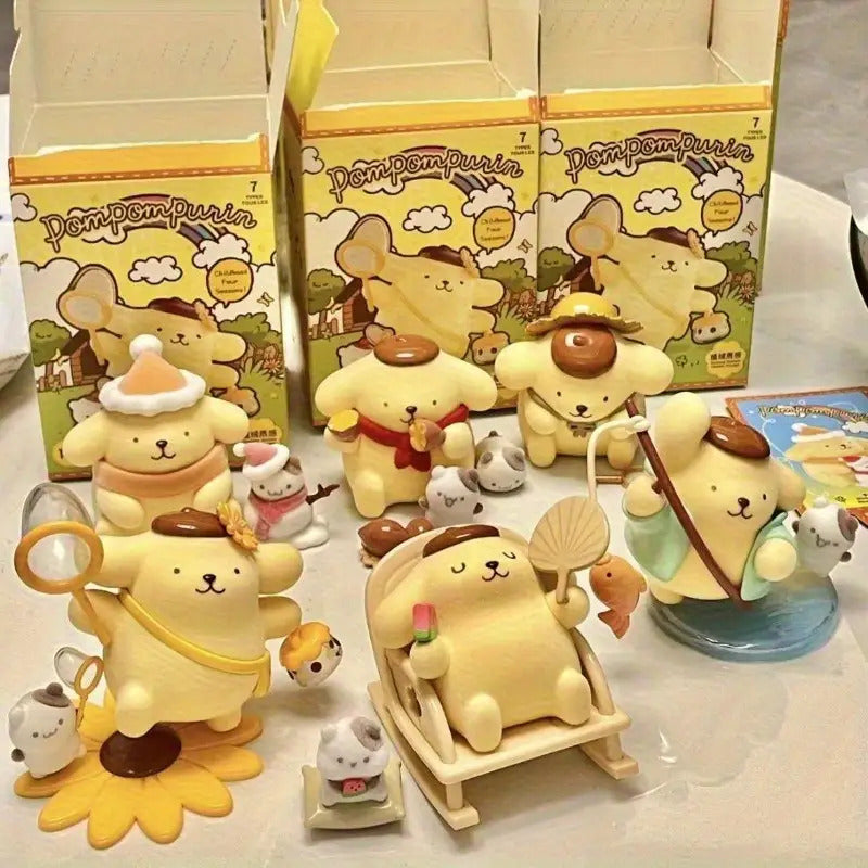 6Sanrio Pudding Mystery Box - Cute Pink Surprise Character with Recliner, Mixed Color Collectible Desktop Ornament, Four Seasons Series Anime Fan Exclusive Birthday Holiday Gift