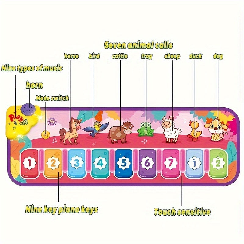 Interactive Red Piano Mat for Toddlers 1-5 Years with 9 Music Sounds, Educational Dance & Music Play Mat Toy with Animal & Number Icons - Ideal Gift for Birthdays, Christmas, Easter, Halloween, Piano Themed Gifts, Playful Design