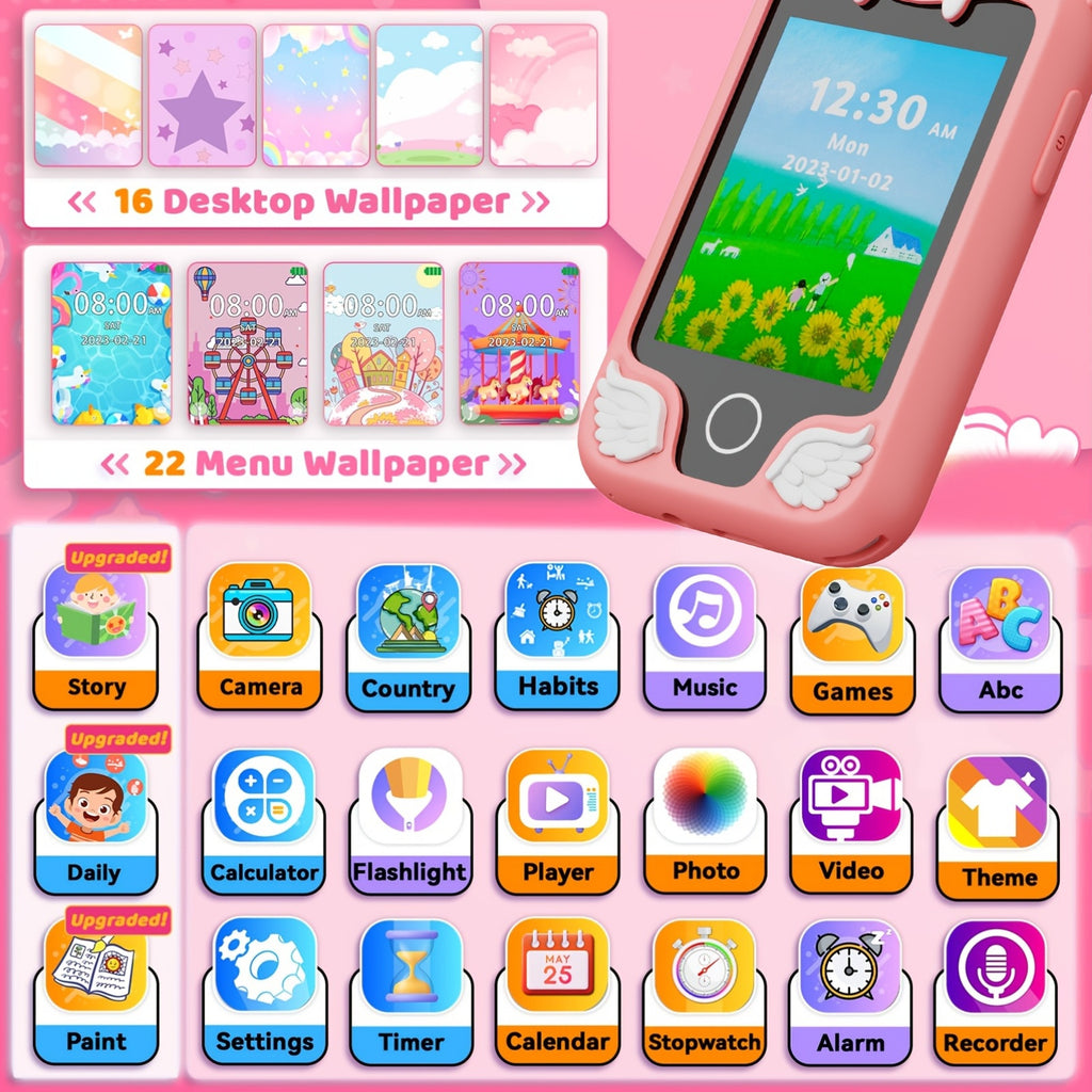 Kids Smart Phone Toys, Touchscreen HD Dual Camera Cell Phone For Kids, Birthday Gifts Dinosaur Play Phone For Boys 3-10, Travel Toy With 8GB SD Card Halloween Christmas Gift