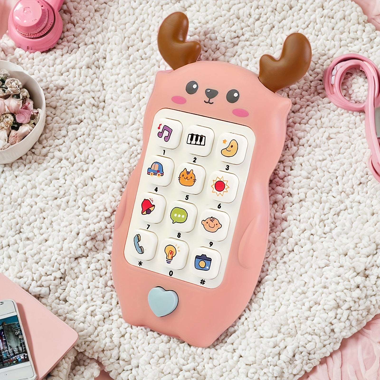 Cute Animal Early Learning Phone for Youngsters 0-3 Years - Portable Educational Toy with Music, Stories & Fun Icons, Pink\u002FBlue\u002FYellow, Ideal Gift for Christmas & Halloween