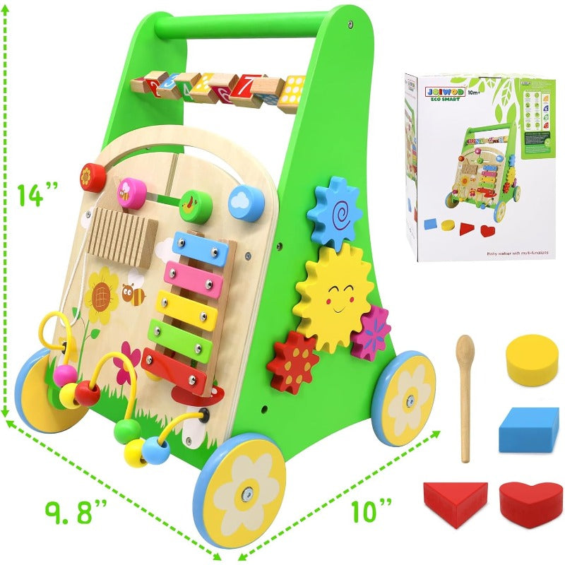 Wooden Baby Walker with Wheels Push Walker for Baby Boys and Girls 1012 Months Multiple Activity Center for 1 Year Old