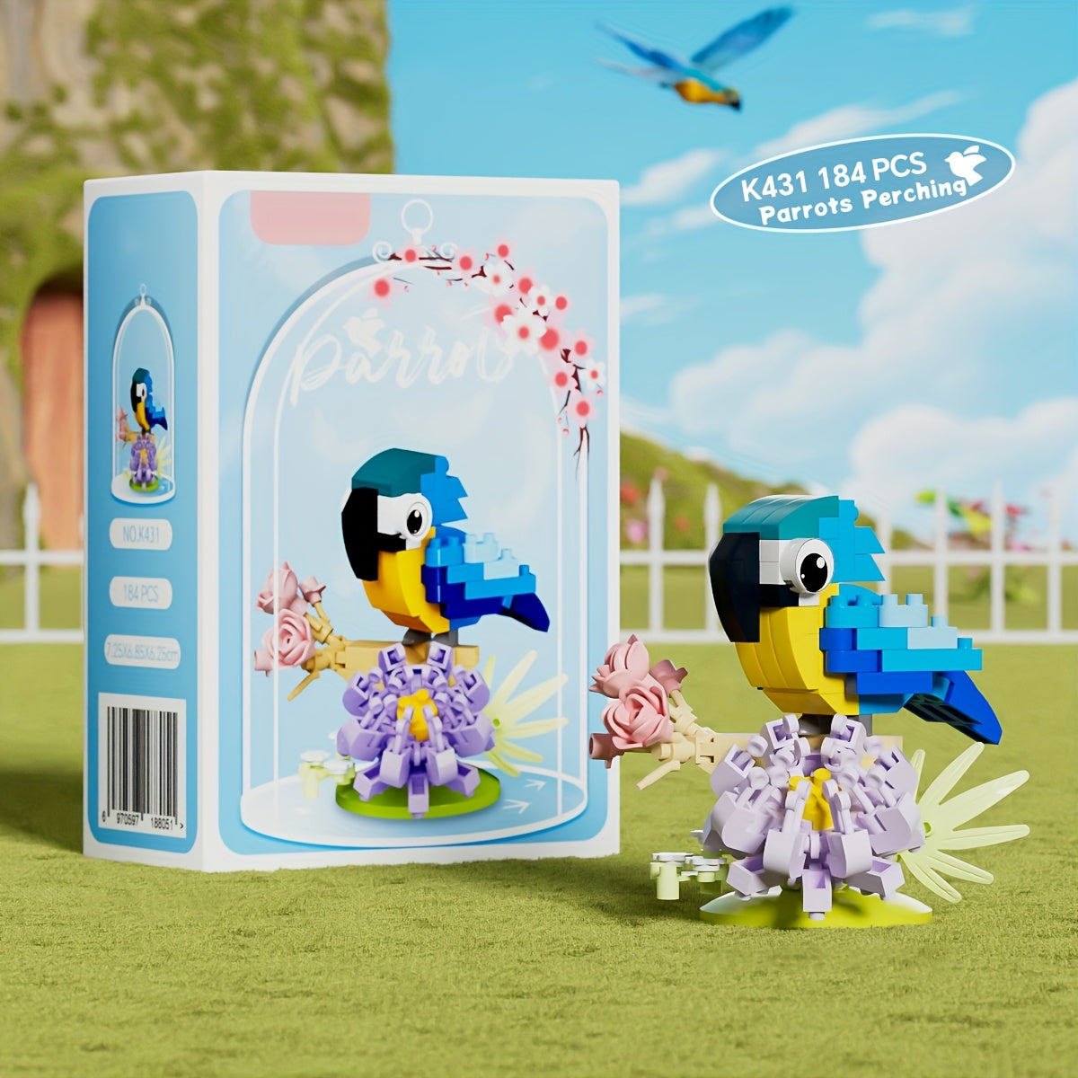 DIY Building Block Parrot Bird Series - Chibi-Style Colorful Parrots with Expressive Eyes, Sturdy Base & Decorative Display for Christmas\u002FHalloween Gifts, Home\u002FOffice Decor - Multi-Color (Blue, Yellow, Pink, Green, Red, White, Black) - Creative