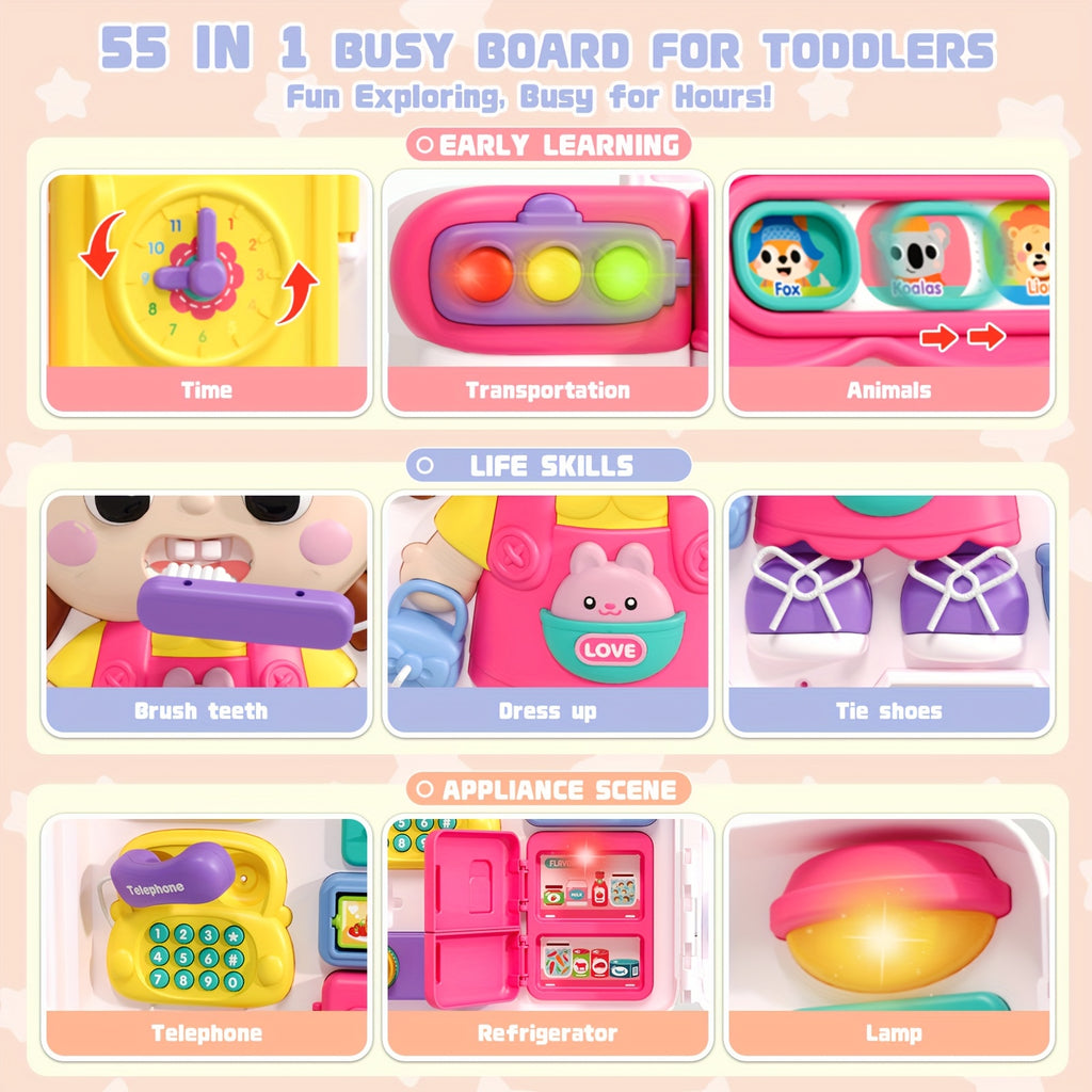 Musical Busy Board Toys 54-in-1 English & Spanish Musical Busy Board Toys 1-3, Early Educational Toy for 1, 2, and 3-Year-Old, Bilingual Learning Gift Ages 1+, Engagement, Playful Design, Easygrip Buttons