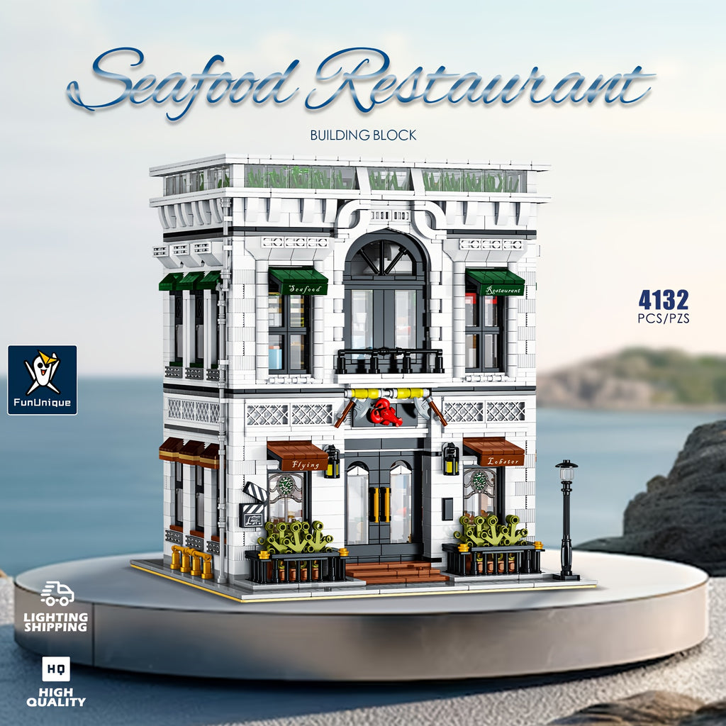 4132pcs Deluxe Structure Building Kit: Seafood Restaurant-Style Building Blocks Set for Adults, High-Definition Detailing, Interactive Assembly Experience