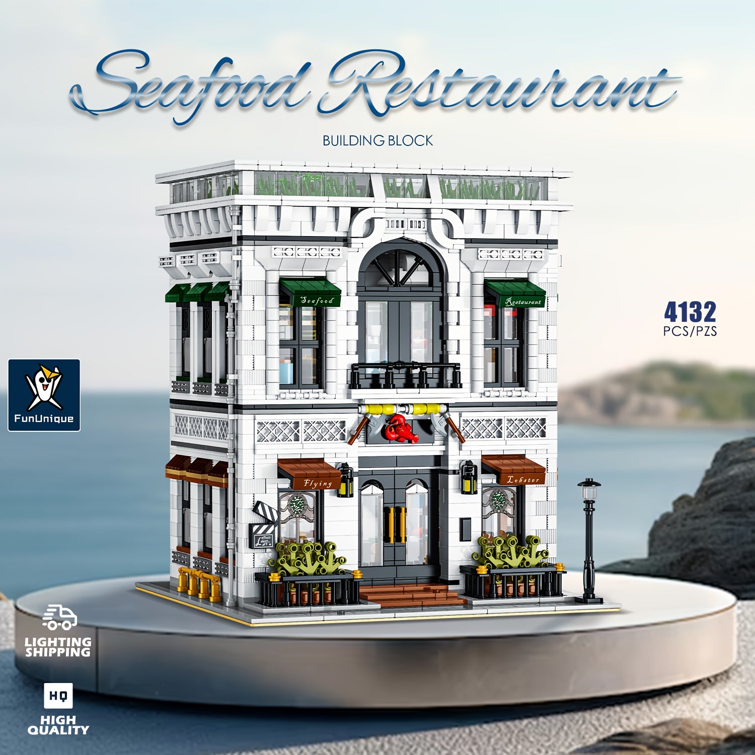 4132pcs Deluxe Structure Building Kit: Seafood Restaurant-Style Building Blocks Set for Adults, High-Definition Detailing, Interactive Assembly Experience