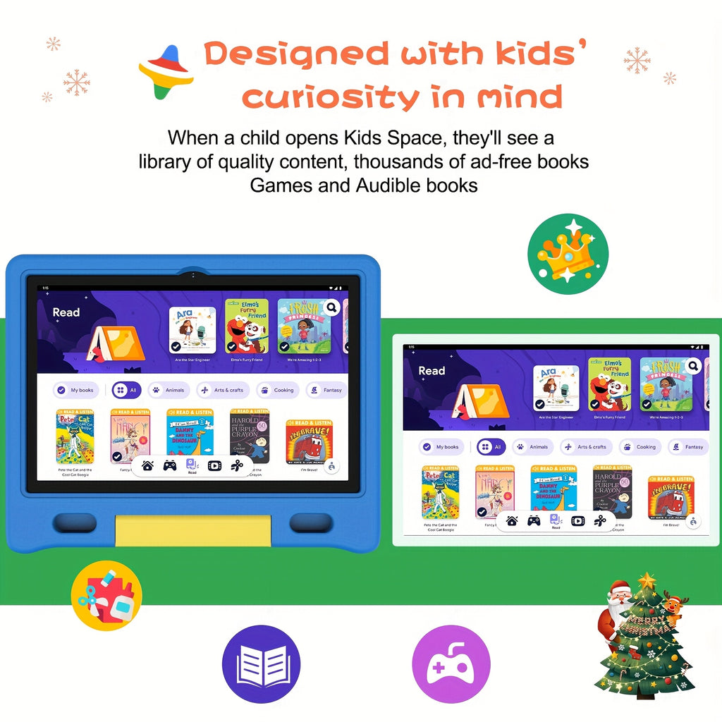 Apolomedia Kids Tablet, 10.1 Inch Android 13 Tablet For Kids, 128GB Expand, HD Touch Screen, 5-8 Hr Battery, Educational Games, Learning Tablet With Parental Control, Wi-Fi, Pre-Installed App, Tablet, Pad