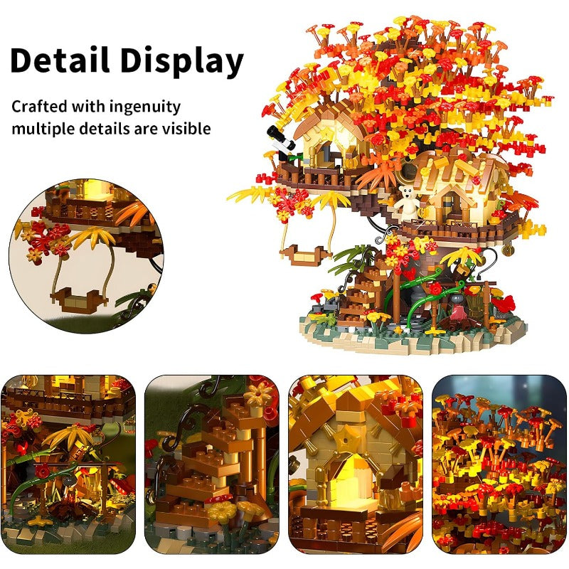 Cherry Blossom Bonsai Tree House Building Blocks Set with Acrylic Display Box Plants Flowers Treehouse Architecture Micro Mini Block Kits Gift for Adults and 2725 Pieces