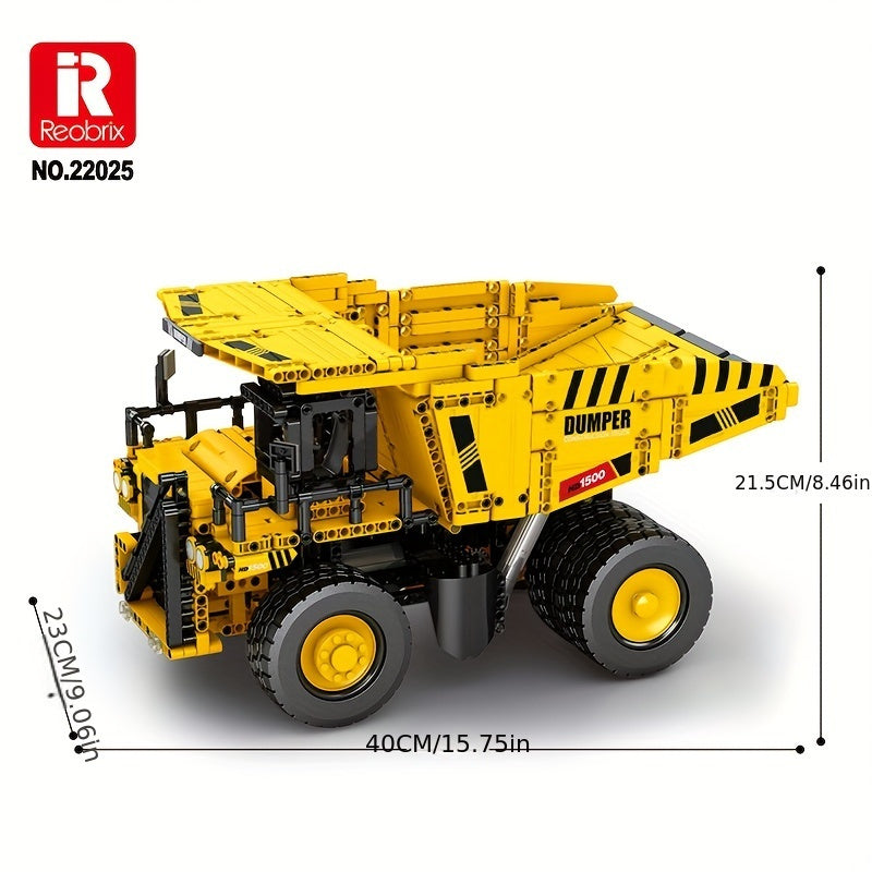 Reobrix22025 Technology Engineering Mining Dump Truck Assembly Building Block Model, Puzzle Assembly Toy Car, Suitable for Holiday Gifts for And Friends.