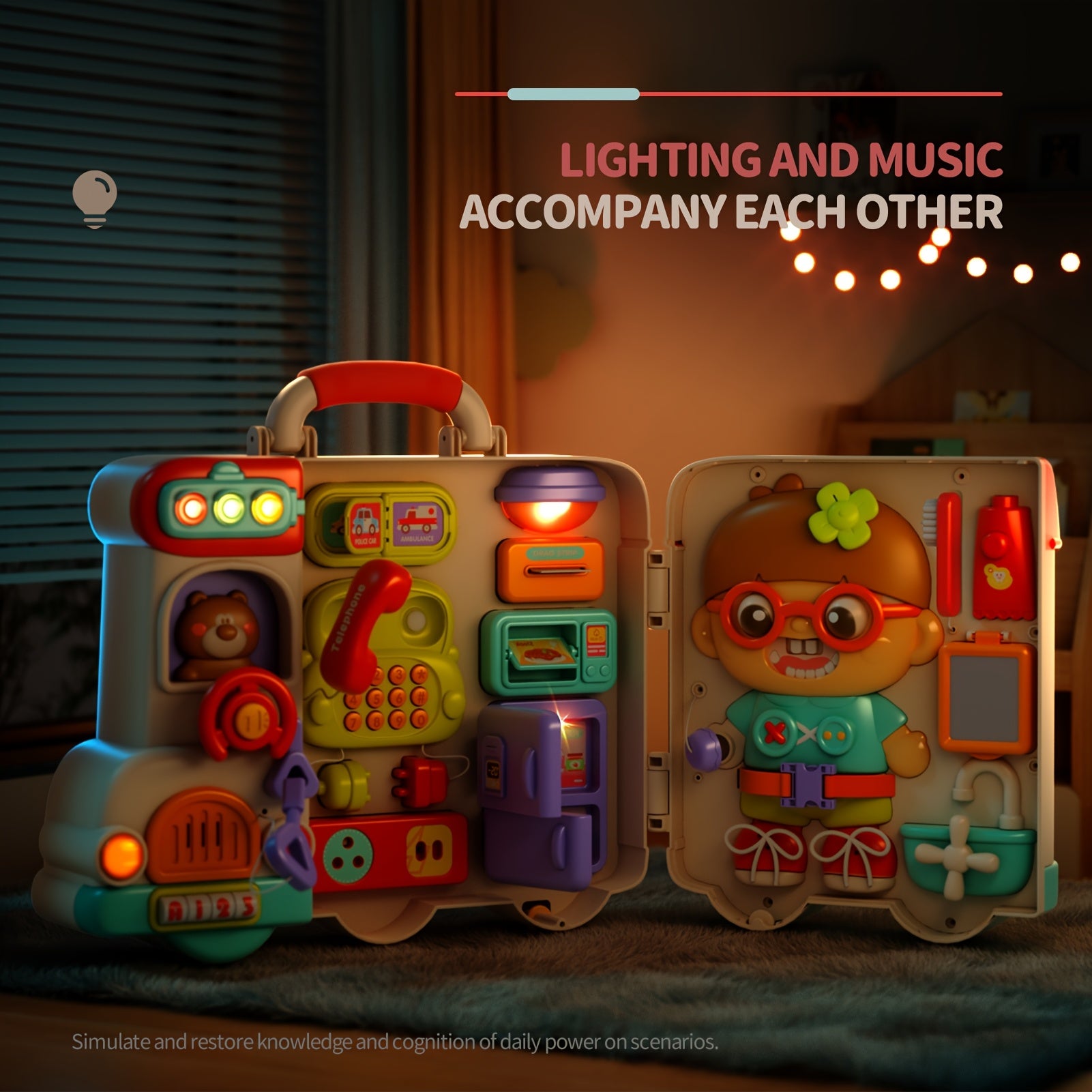 Musical Busy Board Toys 54-in-1 English & Spanish Musical Busy Board Toys 1-3, Early Educational Toy for 1, 2, and 3-Year-Old, Bilingual Learning Gift Ages 1+, Engagement, Playful Design, Easygrip Buttons