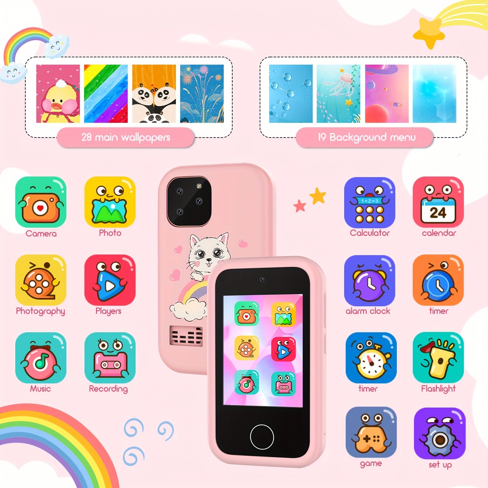 Kids Smart Phone for Girl, Christmas Birthday Gifts for Girls Age 3-10 Kids Toys Cell Phone, 2.8\