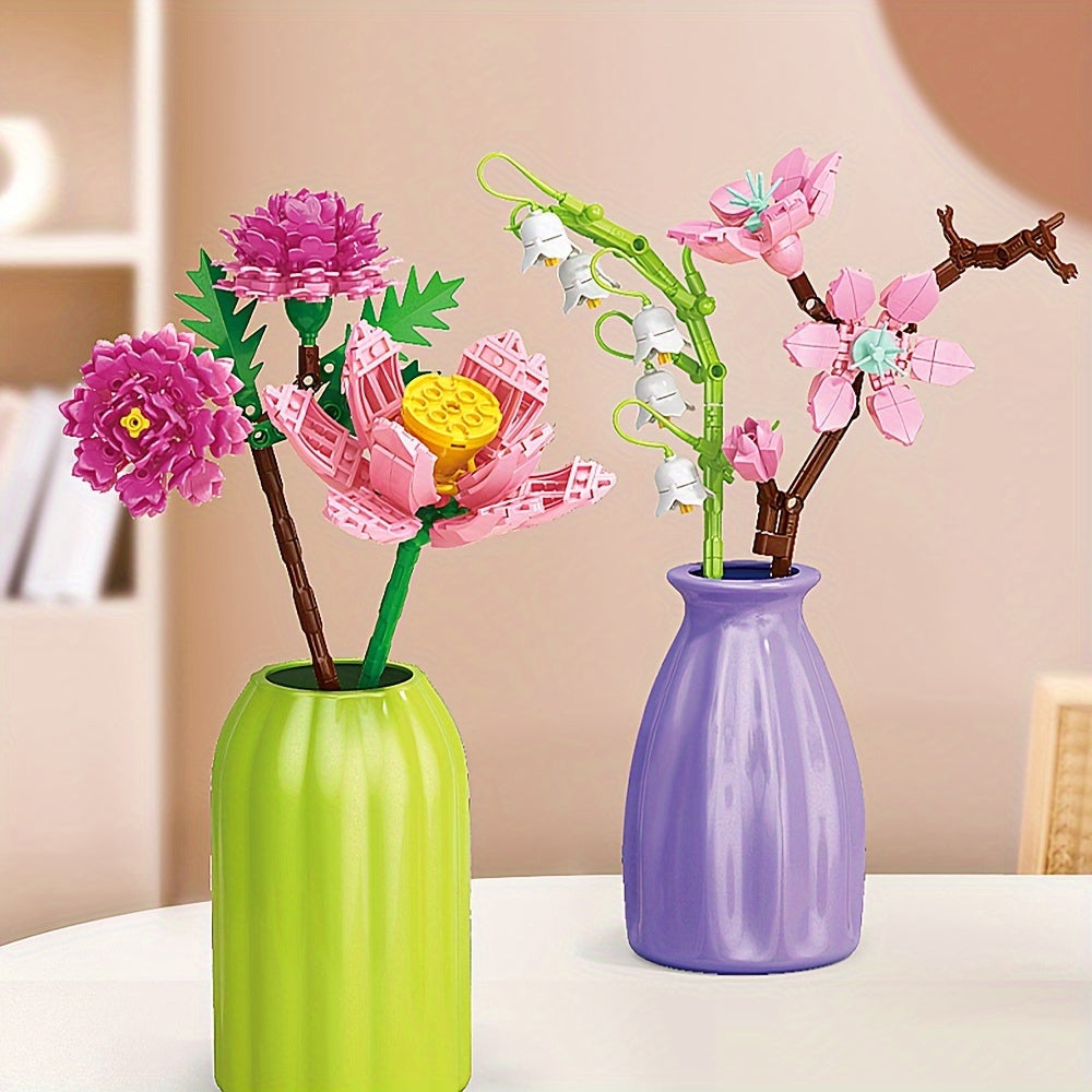 Narcissus, Magnolia, Lily, Lavender, for Lotus Flower, Peach Blossom,Creative Buillding Blocks Flowers Assembly Toys, Building Block Eternal Floral And Vases Toy, Birthday\u002FChristmas Gifts