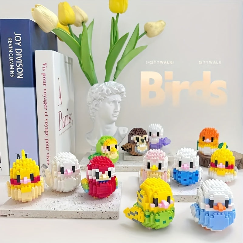 12 Cute DIY Cartoon Bird Micro-Particle Puzzle Animal Building Blocks for Youngsters, Boys and Girls, Desktop Ornaments, Toys and Gifts