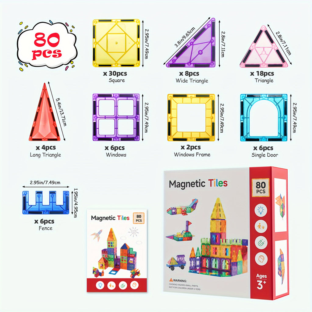 120\u002F102\u002F80pcs Deluxe Magnetic Tiles with 2 Cars Toy Set, 3D Diamond Magnet Tiles Building Blocks, Toys for 3 - 8 Years, STEM Preschool Kids Sensory Educational Toys Gift for Boys Girls, Easter