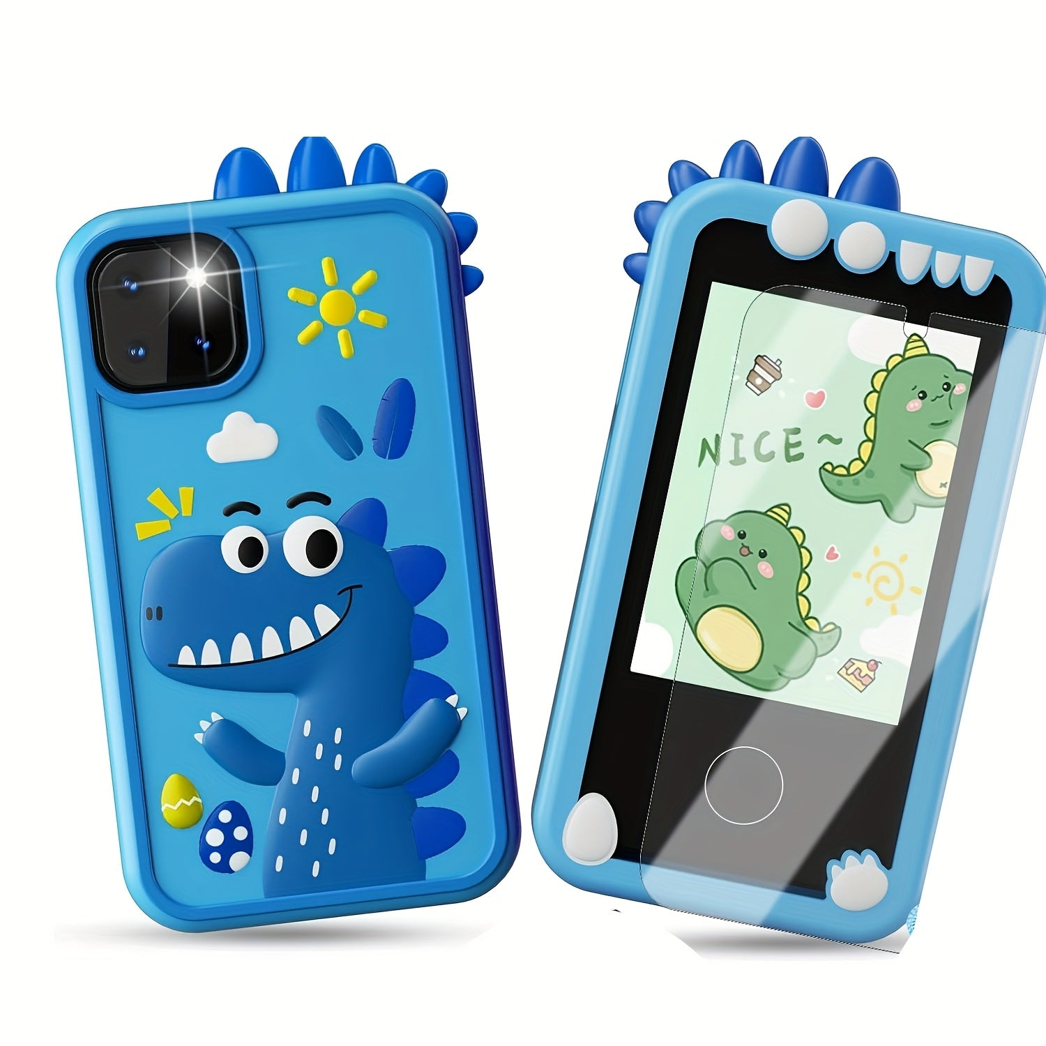 Dinosaur Phone Toy for Kids - Touchscreen HD Dual Camera Educational Learning Toy with Interactive Dinosaur Graphics, Travel & Birthday\u002FChristmas Gift for Boys & Girls Ages 3-14 (Peacock Green\u002FBlue)