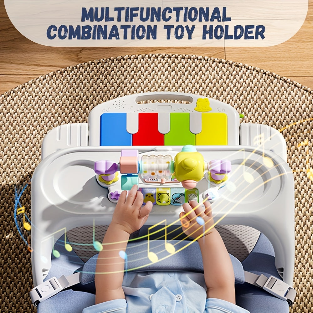 Youngsters Bouncer 4-in-1 with Wheels, Detachable Piano, Feeding Tray, Play Bar, Thick Base. 3-Level Incline Portable Seat for Youngsters to Youngsters 0-6, 0-12, 12-24 Months, Upto 29Lbs