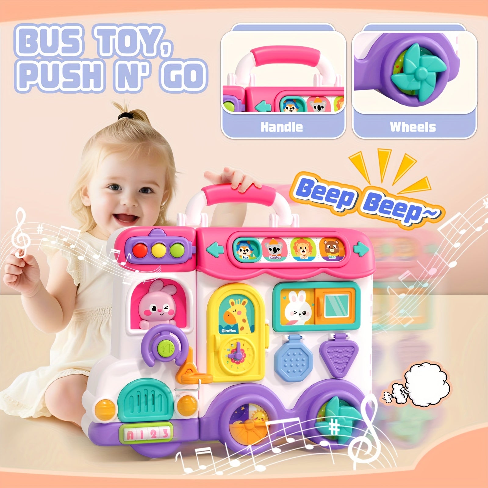 Musical Busy Board Toys 54-in-1 English & Spanish Musical Busy Board Toys 1-3, Early Educational Toy for 1, 2, and 3-Year-Old, Bilingual Learning Gift Ages 1+, Engagement, Playful Design, Easygrip Buttons