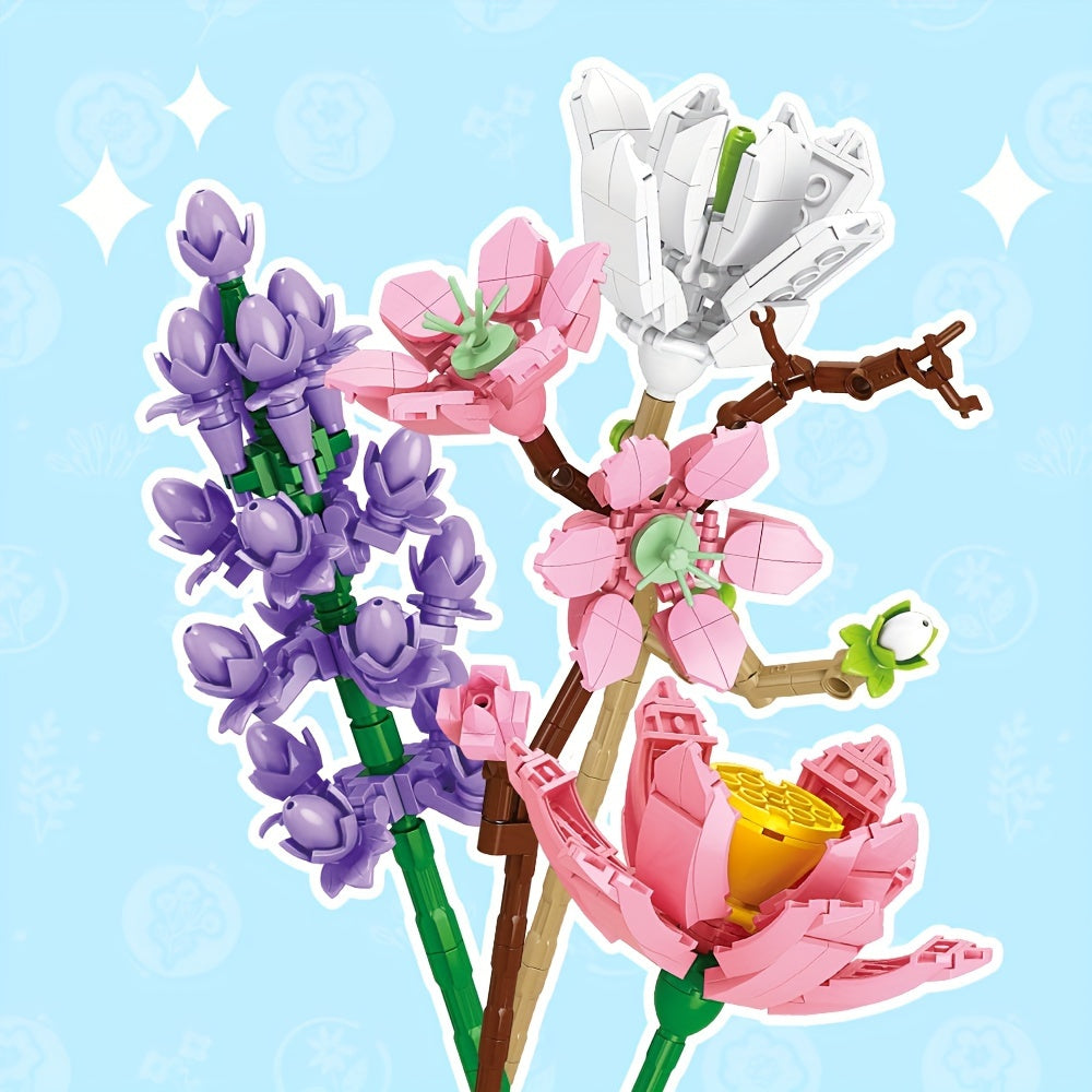 Narcissus, Magnolia, Lily, Lavender, for Lotus Flower, Peach Blossom,Creative Buillding Blocks Flowers Assembly Toys, Building Block Eternal Floral And Vases Toy, Birthday\u002FChristmas Gifts