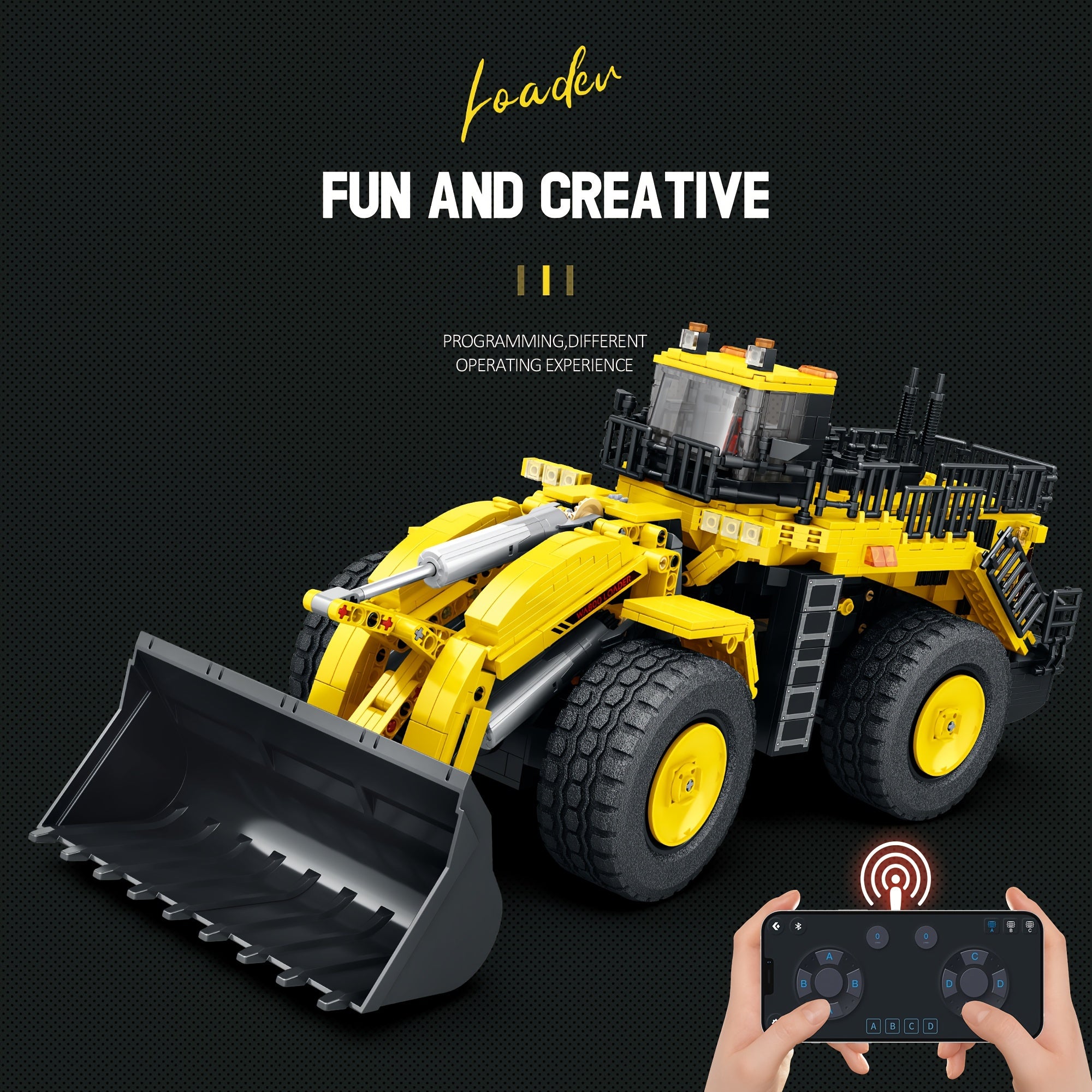 1876pcs Reobrix 22009 Yellow Shovel Loader Building Blocks, Remote Control Crane Vehicle Building Model Kits, High Difficulty Toy Assembly Model, Halloween, Christmas And Birthday Gift for Adults