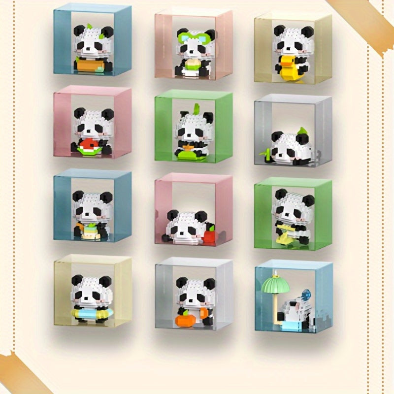 12 Styles of Panda Building Blocks - Cute Desk Decorations, Holiday Gift for Youngsters, ABS Material, Animal Theme, Perfect for Room Deco