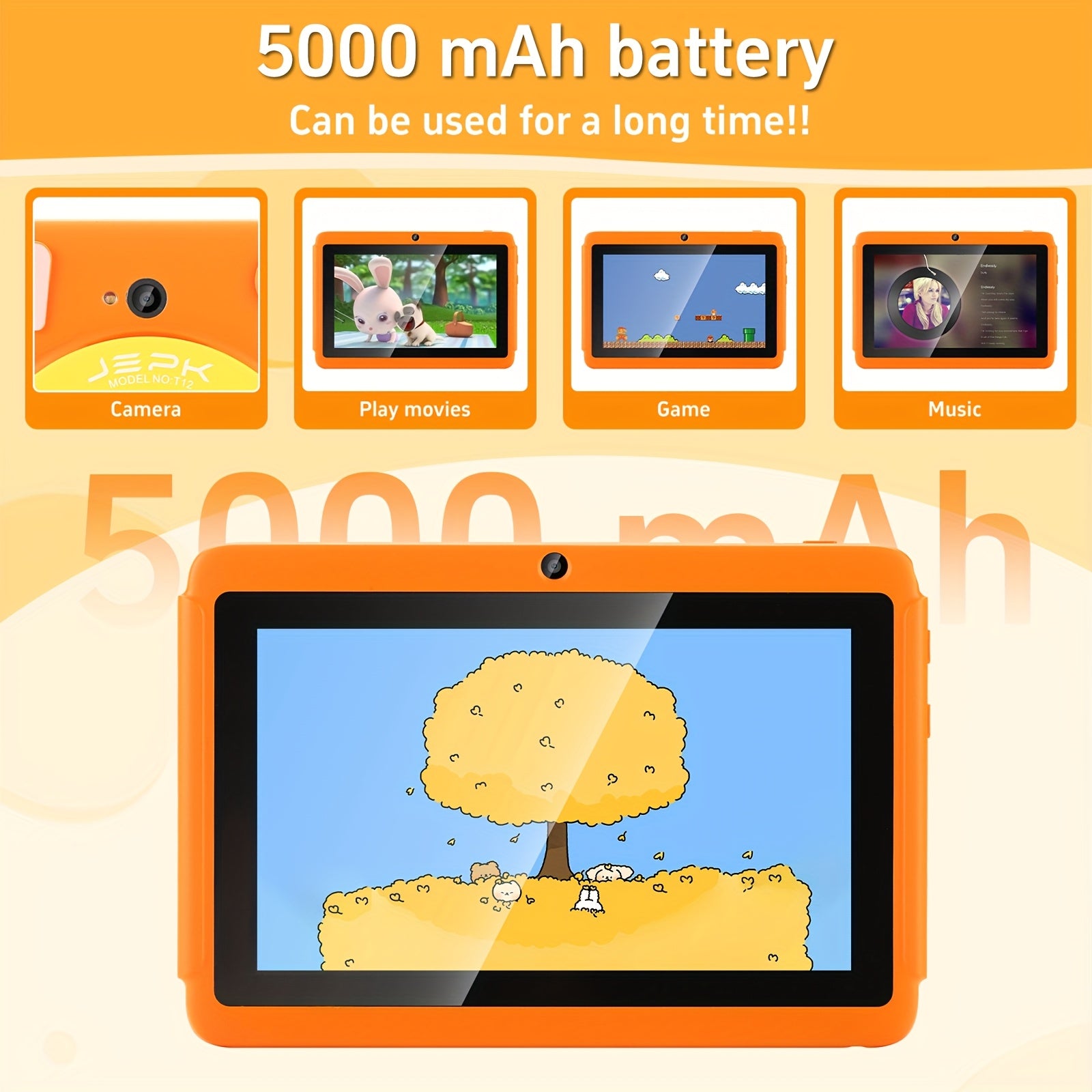 T12, 7 Inch Youngsters Tablet, HD Screen, Free kid's Gifts, Android13, 2.4Gz&5Gz WiFi, 2GB RAM 32GB ROM, Quad Core Processor, Pre-installed Kidos and Education APPs, Learning Tablet, Dual Camera, Shockproof Case,