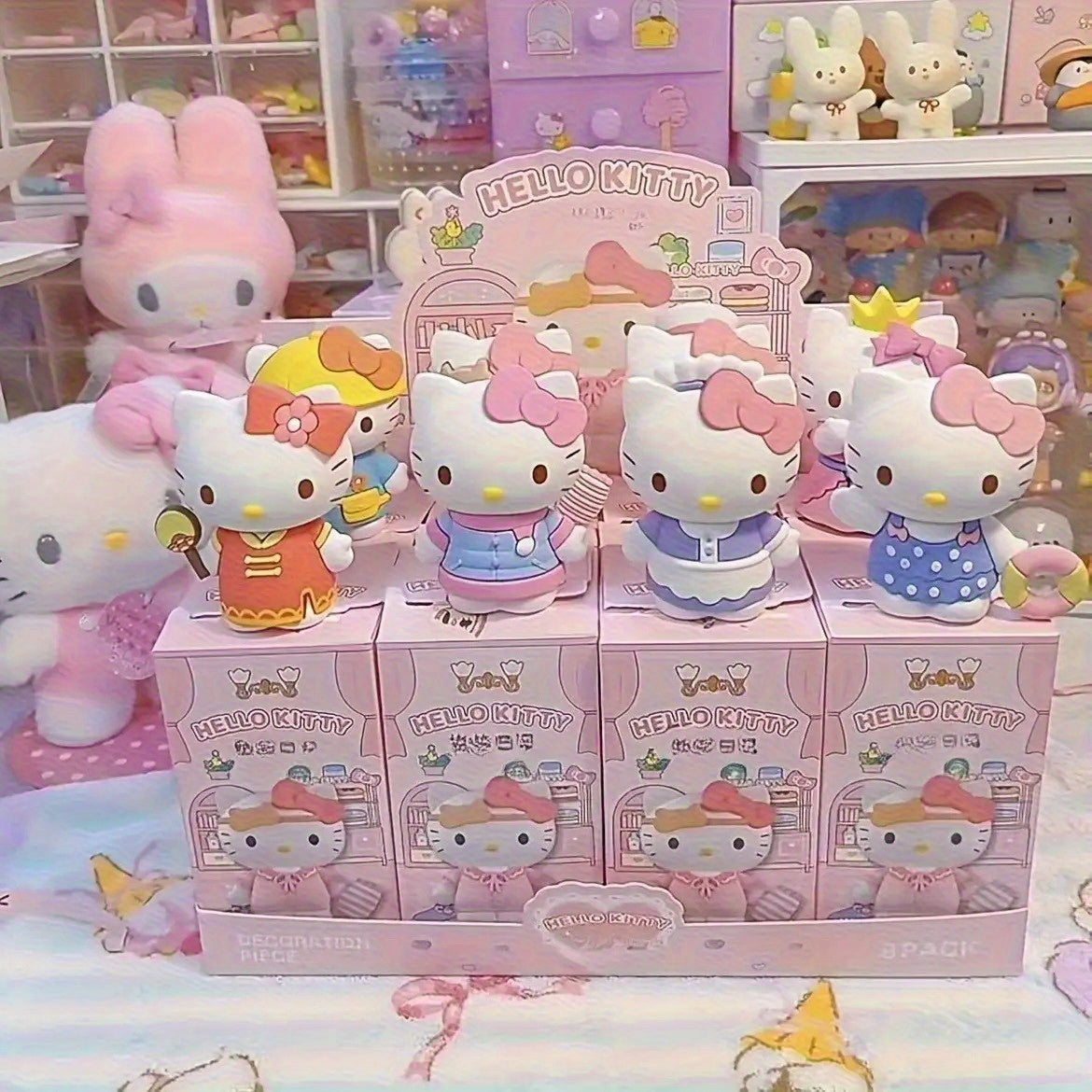 Y2K 8pcs Sanrio for hello kitty Mystery Box PVC Collectible Figures, Suitable for Indoor Outdoor Decoration, Cute Desktop Ornaments and Room Decorations, Fun Design Small Statues, Gift for Shoppers, High Quality Collectibles