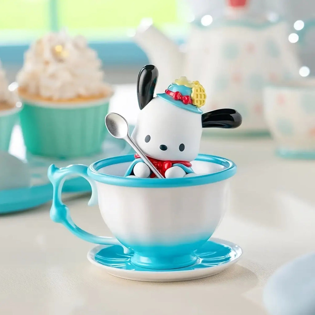 Sanrio Official Kuromi Tea Cup Elf Mystery Box - Pink Collectible PVC Doll with Tea Set, Cute Anime Character Figure, Chibi-Style Random Accessory (Bows\u002FToppings), Gift, No Power Required, Display for Desk & Shelf, Figurine, Figurines, Trinkets