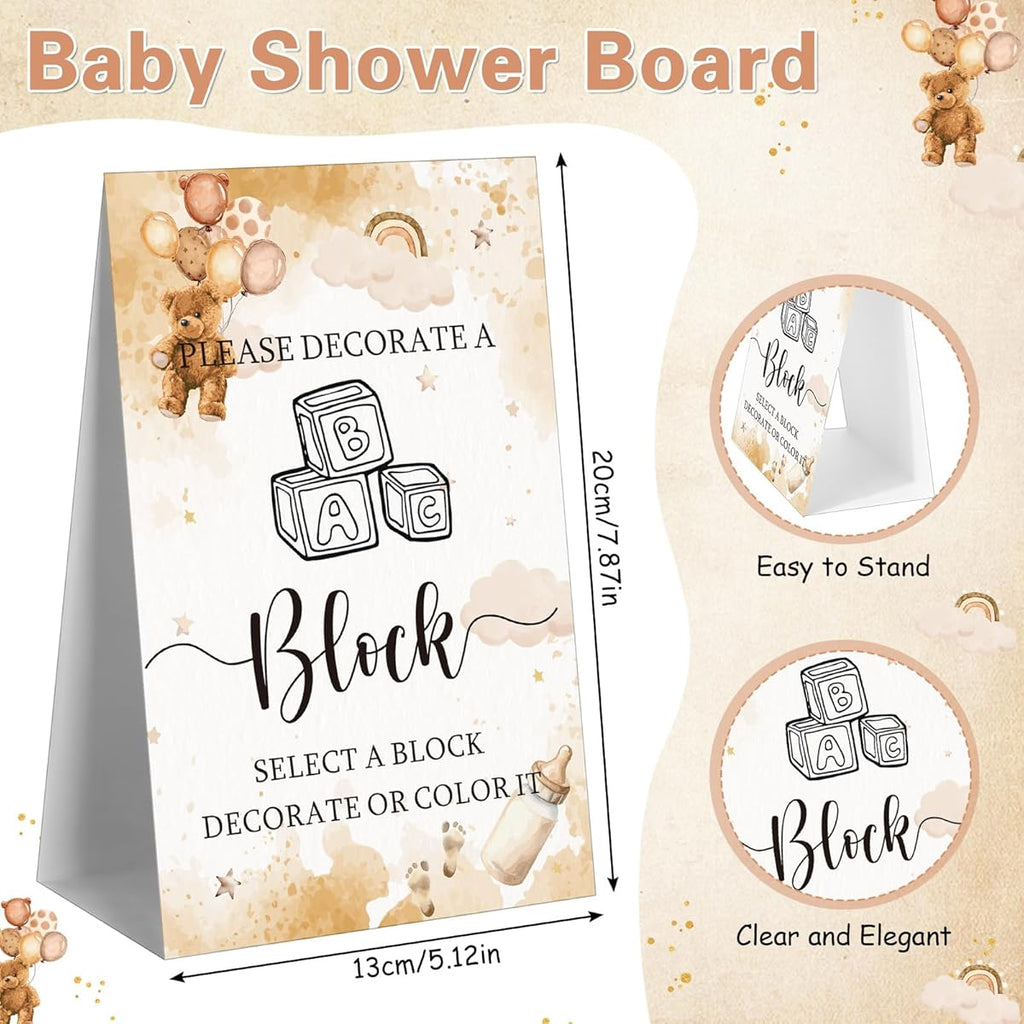 136pcs Marsui Shower Block Building - 98 Wood Blocks, 36 Markers & Storage Box with Alphabet, Numbers, Patterns - Gender Reveal Party Games, DIY Decor, Announcement Activity Kit for & Showers