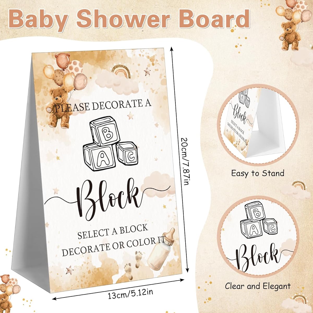 136pcs Marsui Shower Block Building - 98 Wood Blocks, 36 Markers & Storage Box with Alphabet, Numbers, Patterns - Gender Reveal Party Games, DIY Decor, Announcement Activity Kit for & Showers